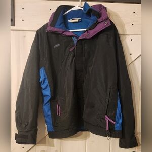 Vintage 90s Columbia Black and Blue Jacket with Purple Accents. 2 In 1. Size L